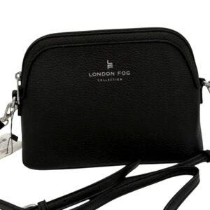 NWT London Fog Collection Black Dome Crossbody Bag Faux Leather Zip Top